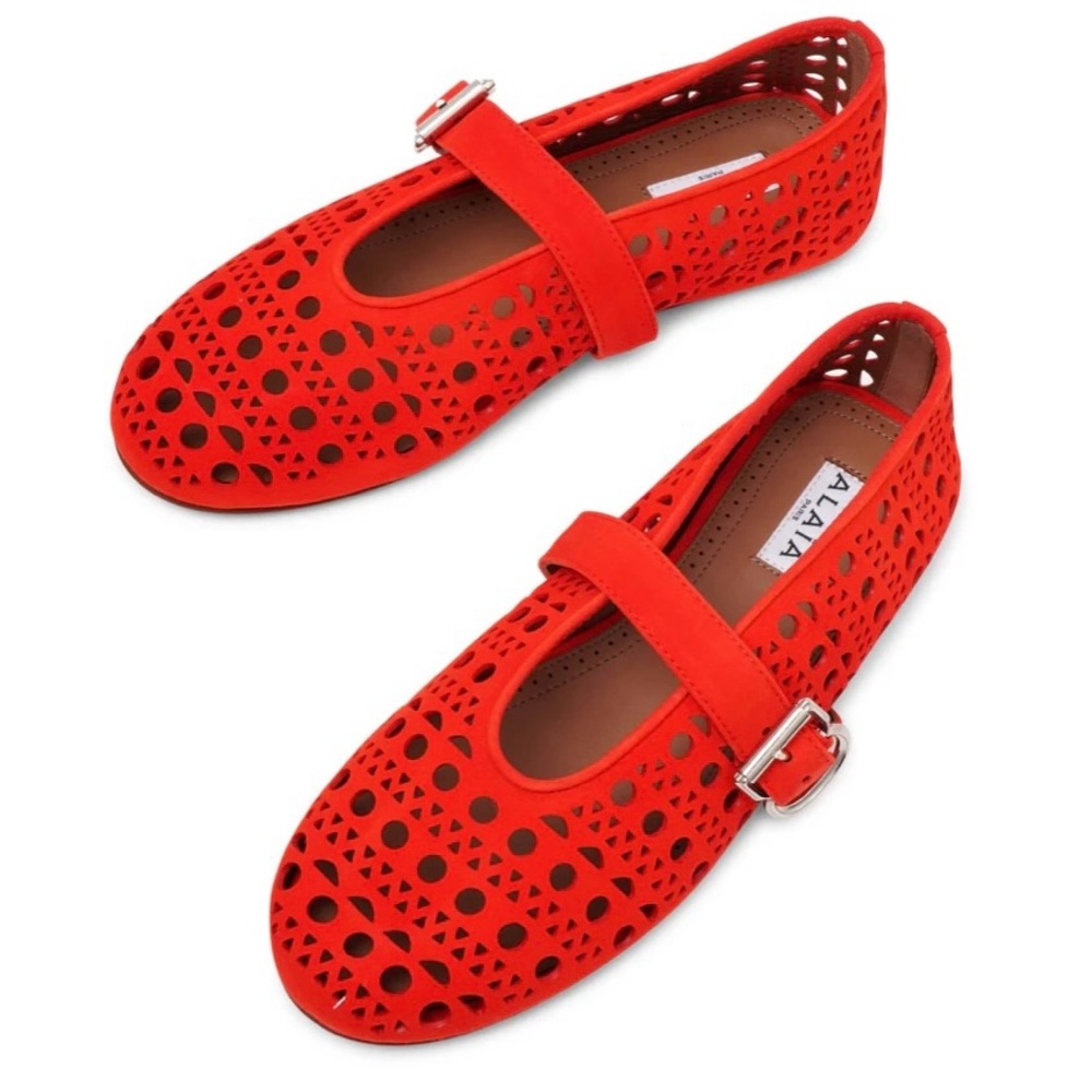 ALAÏA Red Cutout Ballet Flats
